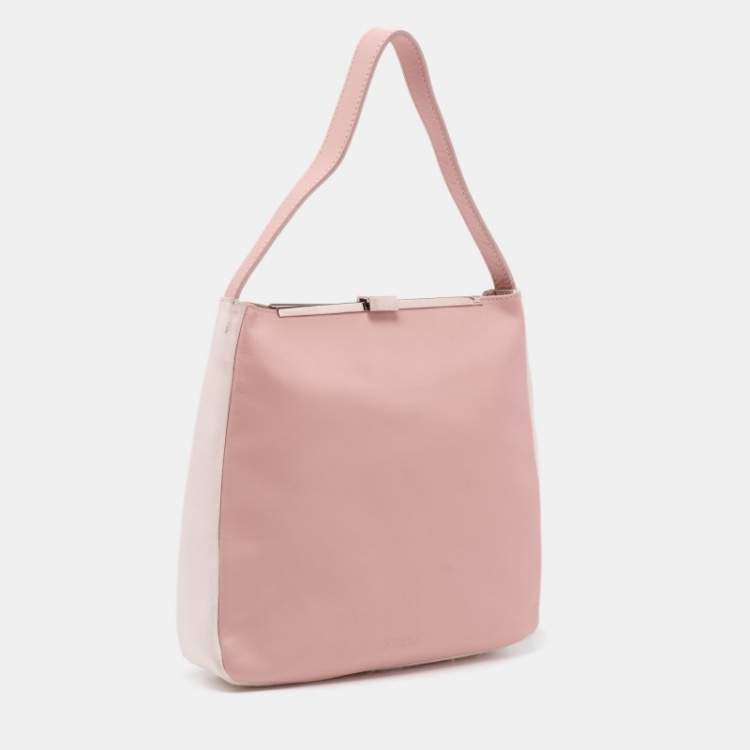 Pre Owned Furla Pink Blush/White Leather Frame Lock Tote 