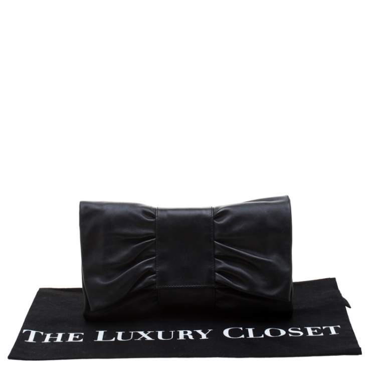 Pre Owned Furla Black Leather Bow Clutch