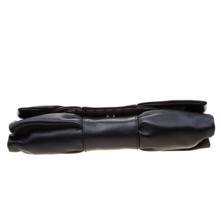 Pre Owned Furla Black Leather Bow Clutch