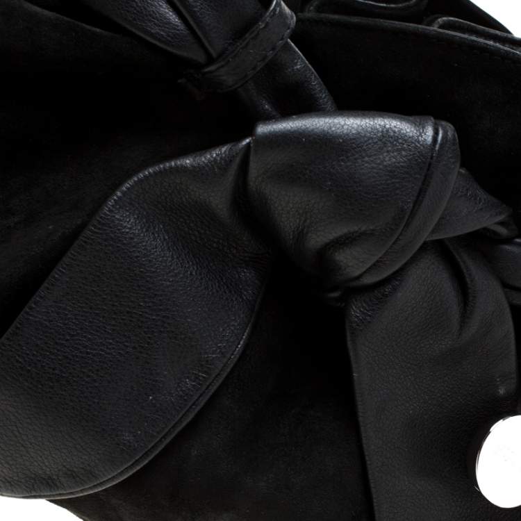 Pre Owned Furla Black Leather and Suede Bow Hobo
