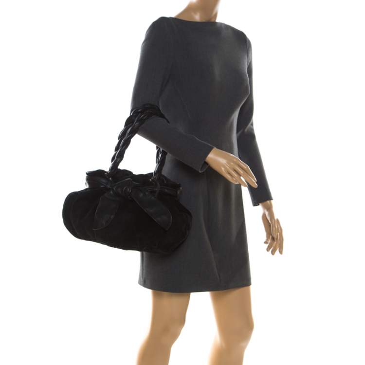 Pre Owned Furla Black Leather and Suede Bow Hobo