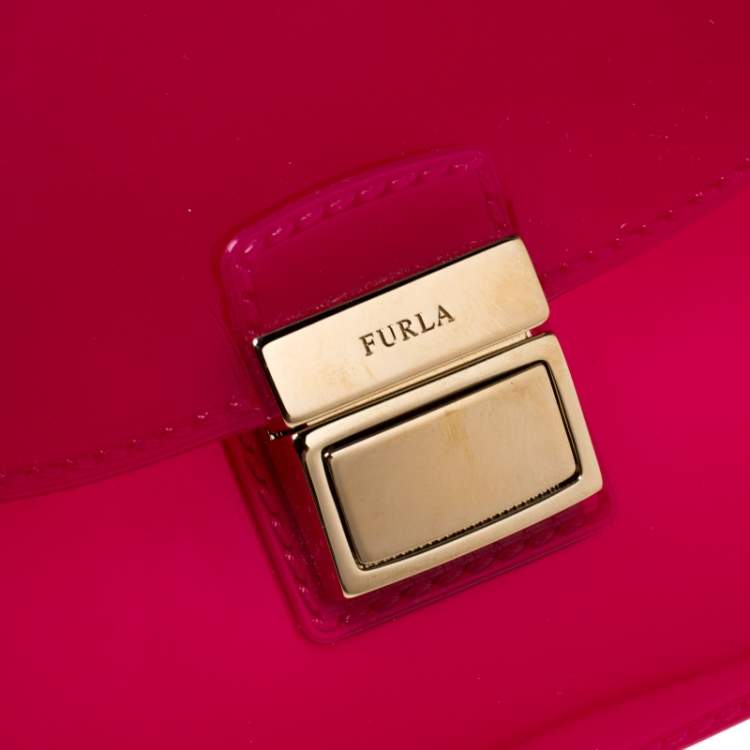 Pre Owned Furla Hot Pink Rubber Candy Top Handle Bag   