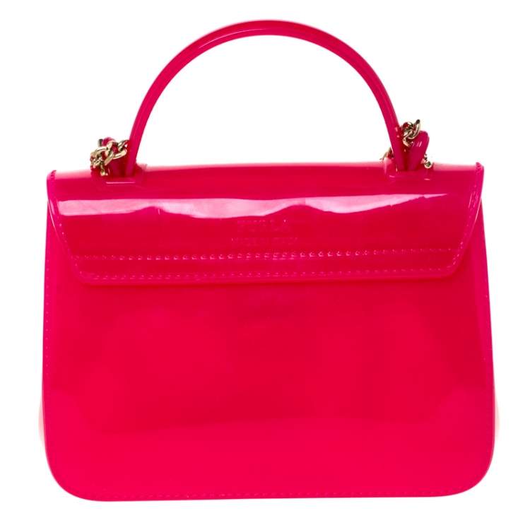 Pre Owned Furla Hot Pink Rubber Candy Top Handle Bag   