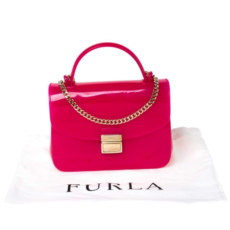 Pre Owned Furla Hot Pink Rubber Candy Top Handle Bag   