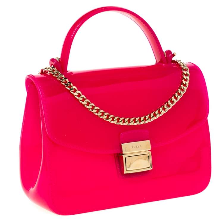 Pre Owned Furla Hot Pink Rubber Candy Top Handle Bag   