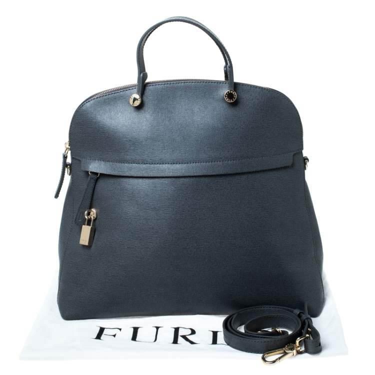 Pre Owned Furla Grey Leather Piper Dome Satchel