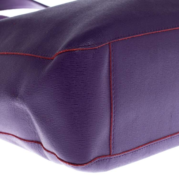 Pre Owned Furla Purple Leather Shopper Tote