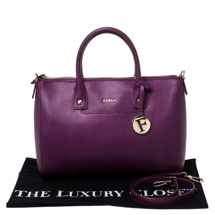 Pre Owned Furla Purple Leather Linda Satchel