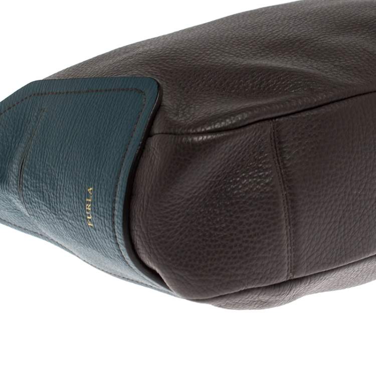 Pre Owned Furla Two Tone Leather Top Zip Hobo 