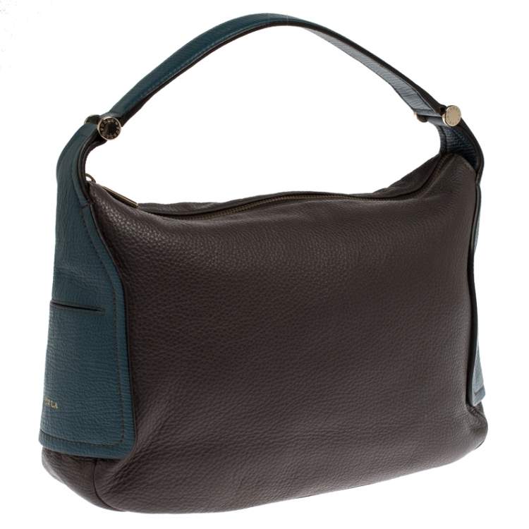 Pre Owned Furla Two Tone Leather Top Zip Hobo 