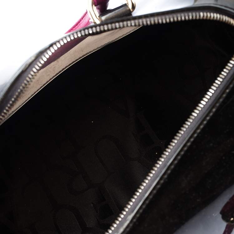 Pre Owned Furla Black/Fuchsia Rubber and Leather Leopard Detailed Candy Satchel