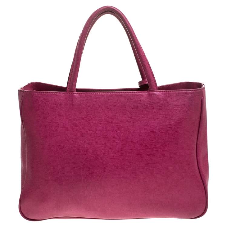 Pre Owned Furla Hot Pink Textured Leather Tote 