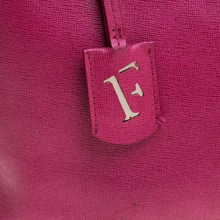 Pre Owned Furla Hot Pink Textured Leather Tote 