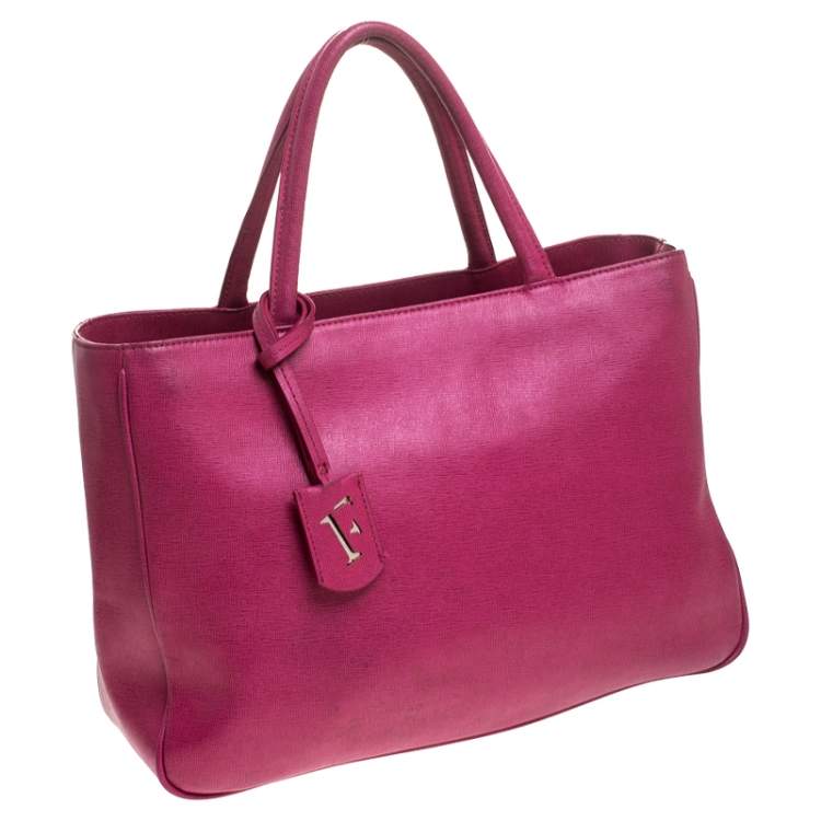 Pre Owned Furla Hot Pink Textured Leather Tote 
