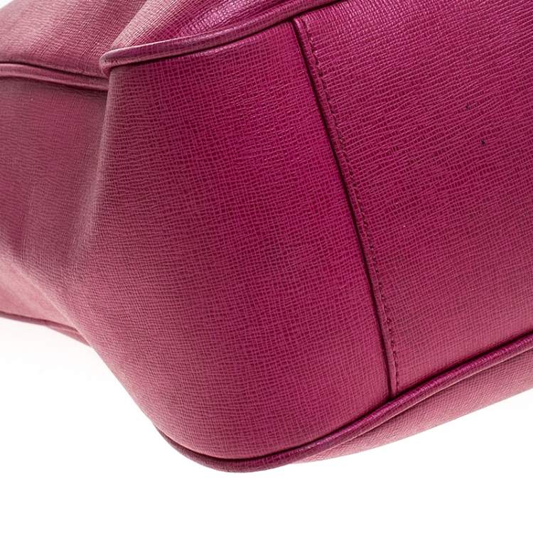 Pre Owned Furla Hot Pink Textured Leather Tote 