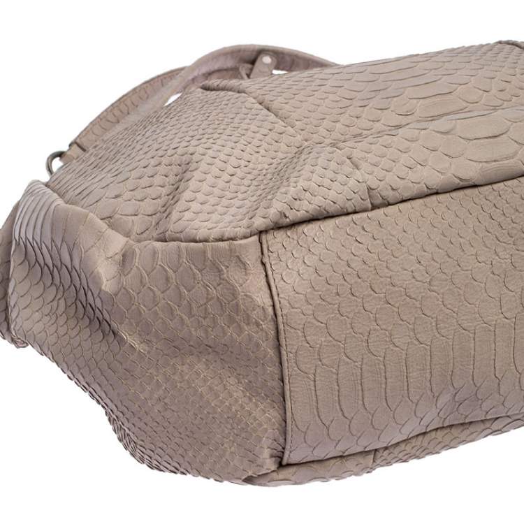 Pre Owned Furla Grey Python Embossed Leather Drawstring Hobo