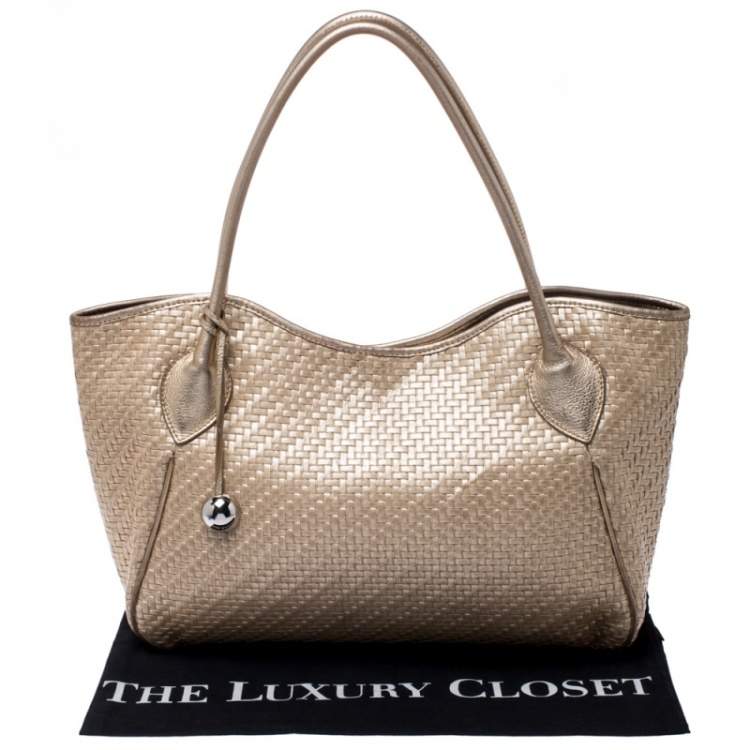 Pre Owned Furla Gold Woven Raffia and Leather Shopper Tote