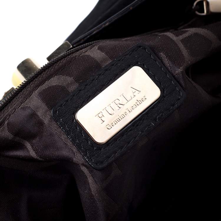 Pre Owned Furla Black Zebra Print Leather Flap Shoulder Bag
