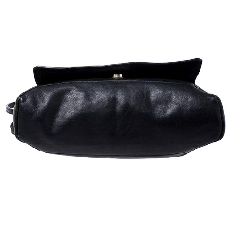 Pre Owned Furla Black Zebra Print Leather Flap Shoulder Bag