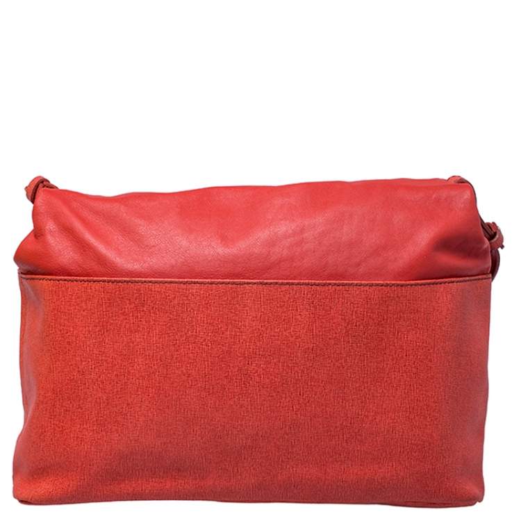 Pre Owned Furla Orange Leather Fold Over Shoulder Bag