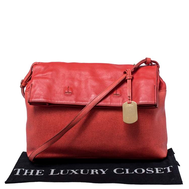 Pre Owned Furla Orange Leather Fold Over Shoulder Bag