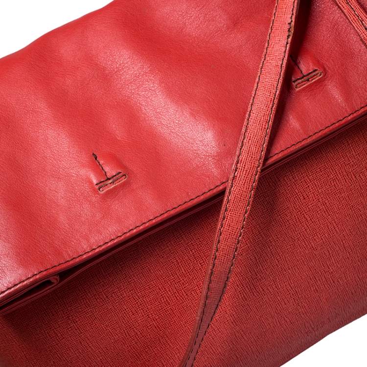 Pre Owned Furla Orange Leather Fold Over Shoulder Bag
