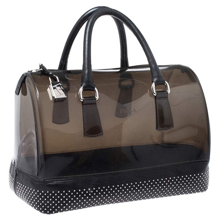 Pre Owned Furla Black PVC and Leather Studded Candy Satchel