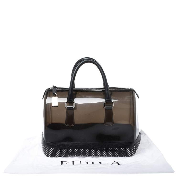 Pre Owned Furla Black PVC and Leather Studded Candy Satchel