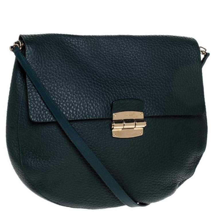 Pre Owned Furla Deep Green Grained Leather Club Crossbody Bag