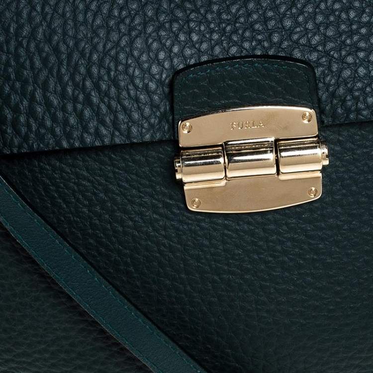 Pre Owned Furla Deep Green Grained Leather Club Crossbody Bag