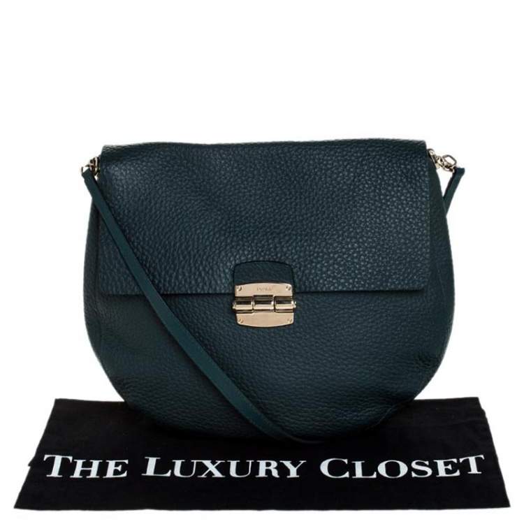 Pre Owned Furla Deep Green Grained Leather Club Crossbody Bag