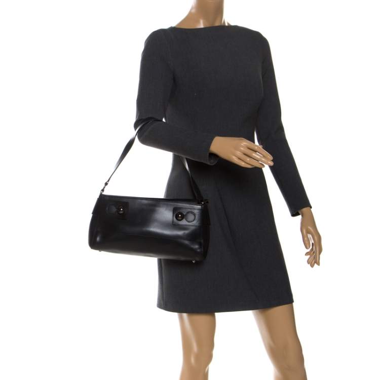 Pre Owned Furla Black Leather Shoulder Bag