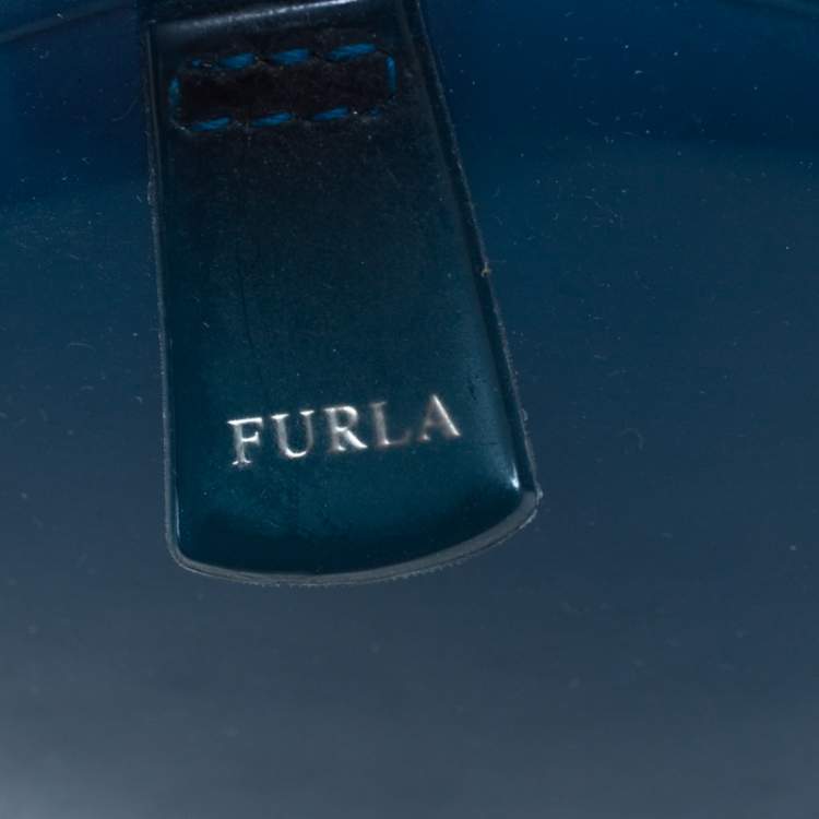 Pre Owned Furla Blue Rubber Candy Satchel with Charm