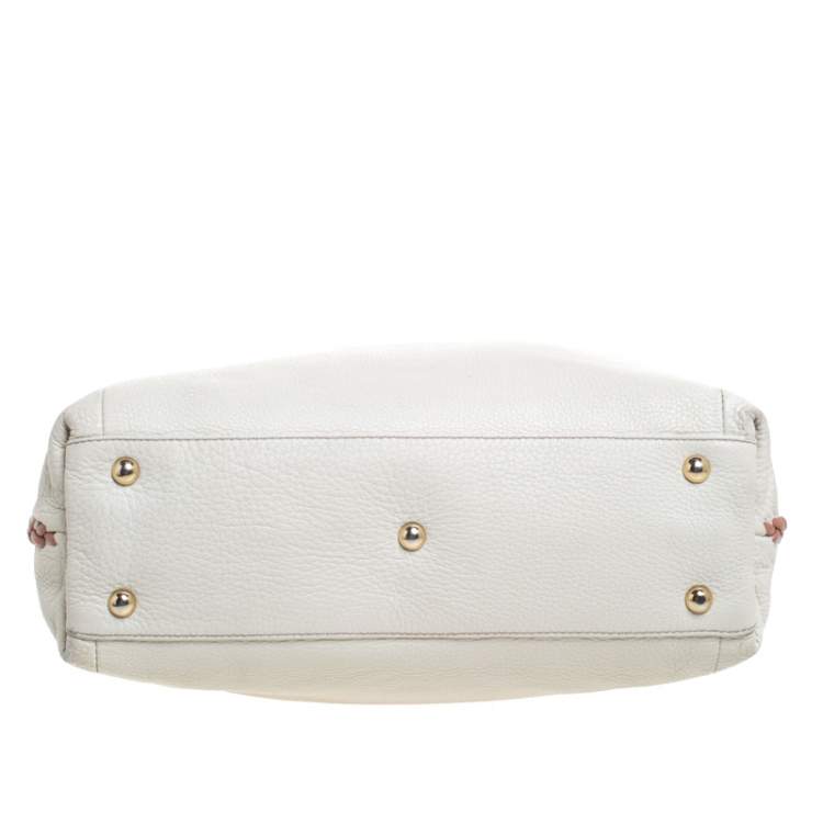 Pre Owned Furla Off White Leather Braided Side Medium Tote