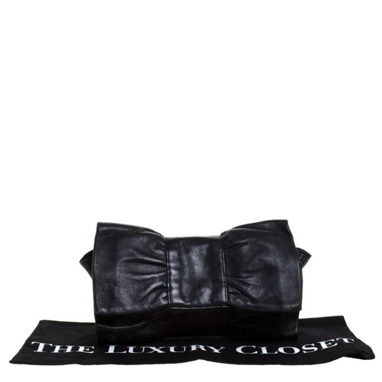Pre Owned Furla Black Leather Bow Clutch
