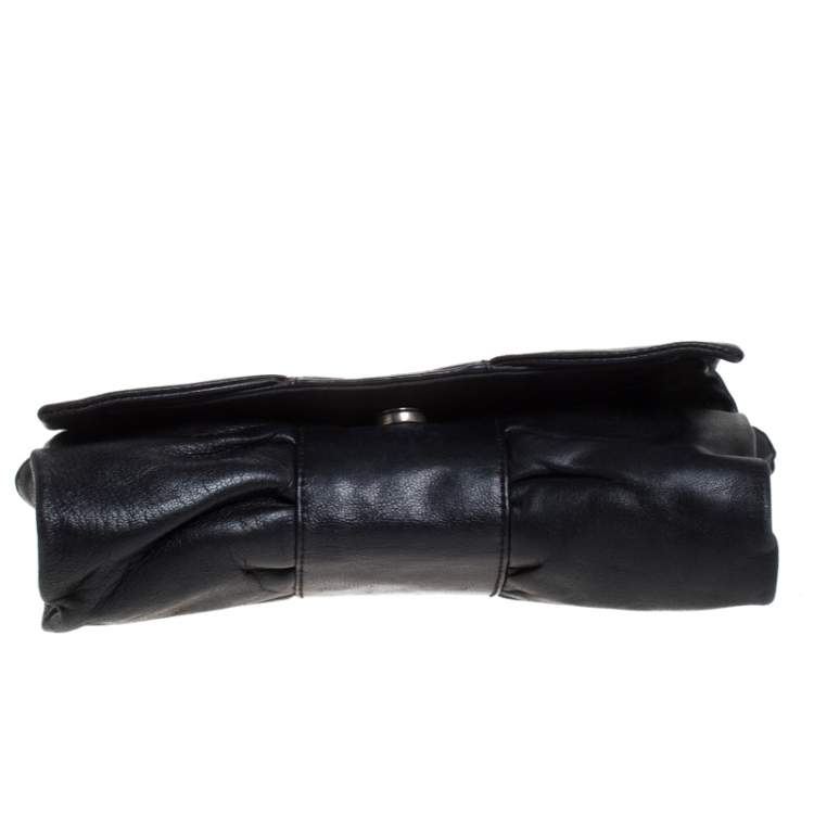 Pre Owned Furla Black Leather Bow Clutch