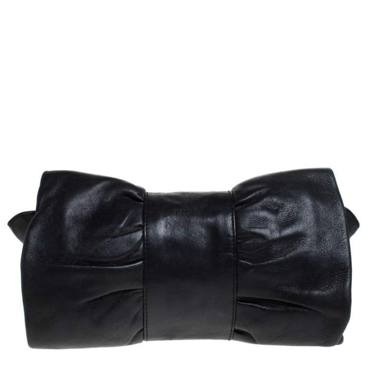 Pre Owned Furla Black Leather Bow Clutch