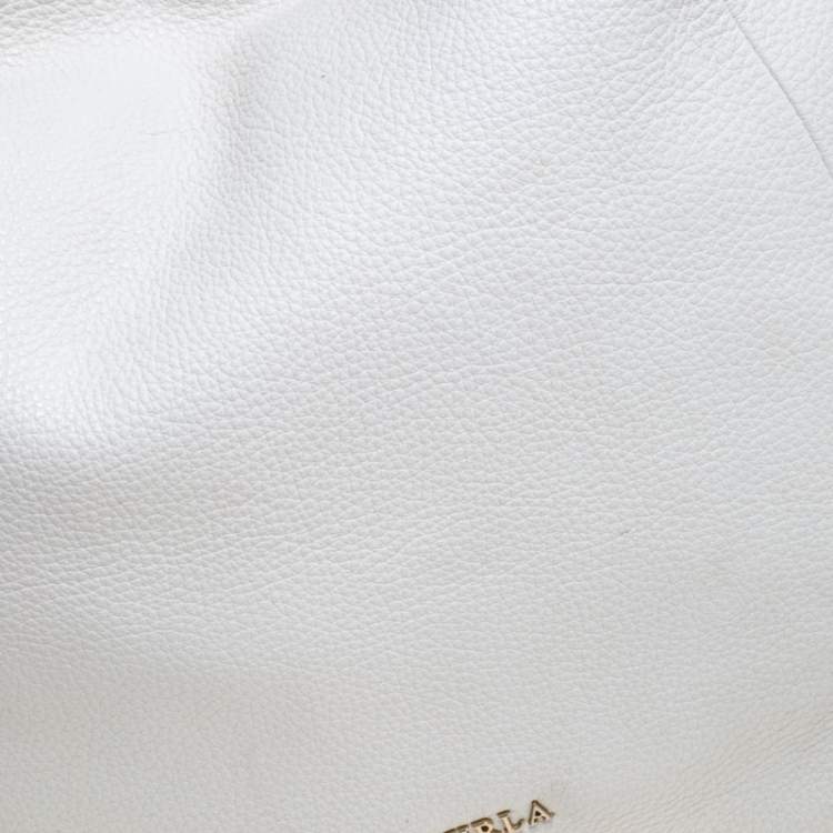 Pre Owned Furla Off White/Black Leather Elizabeth Zip Hobo