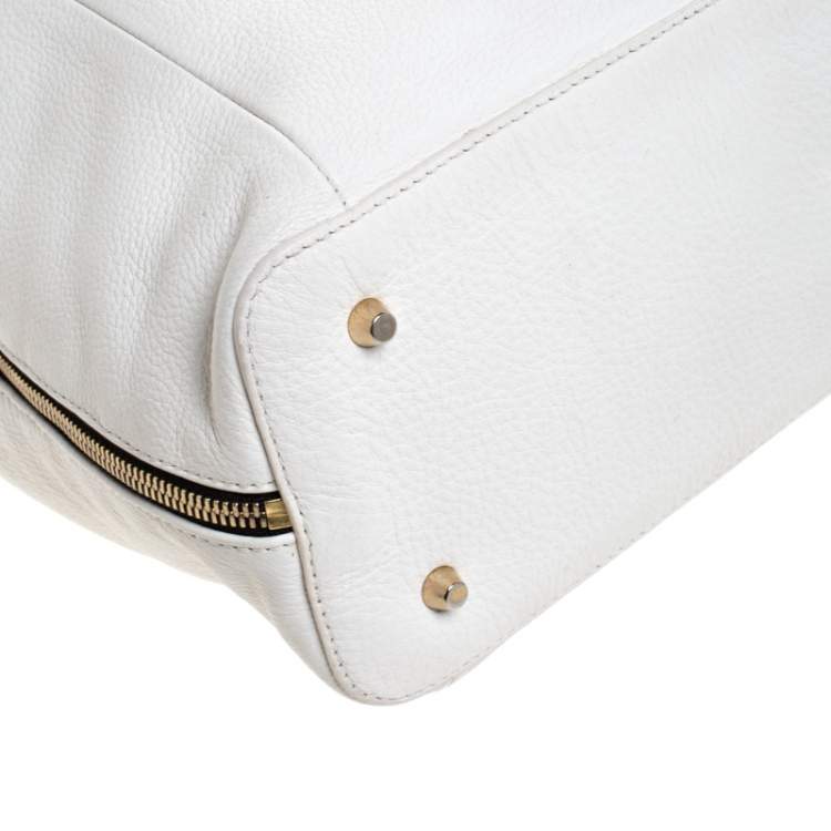 Pre Owned Furla Off White/Black Leather Elizabeth Zip Hobo