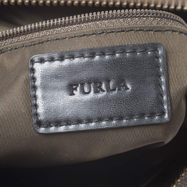 Pre Owned Furla Military Green Nylon and Leather Pop S Bandoliera Bag 