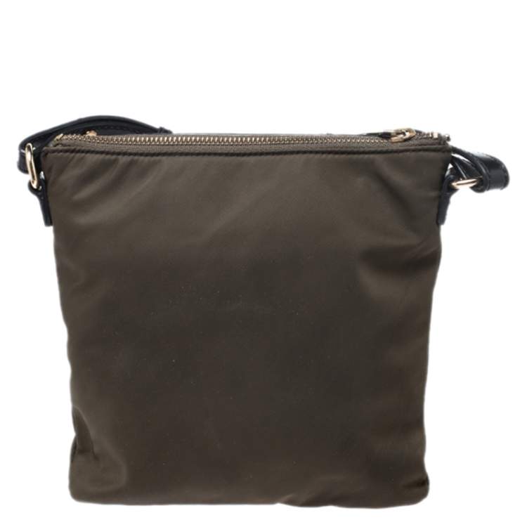 Pre Owned Furla Military Green Nylon and Leather Pop S Bandoliera Bag 