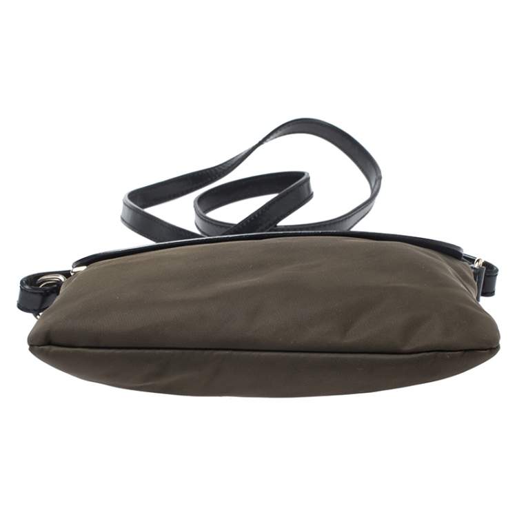 Pre Owned Furla Military Green Nylon and Leather Pop S Bandoliera Bag 