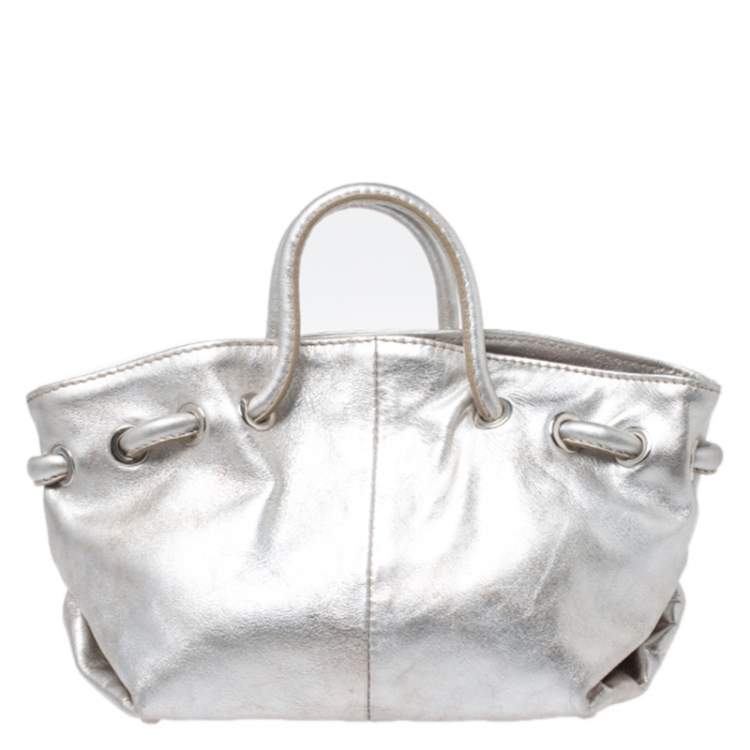 Pre Owned Furla Silver Leather Mini Carmen Satchel