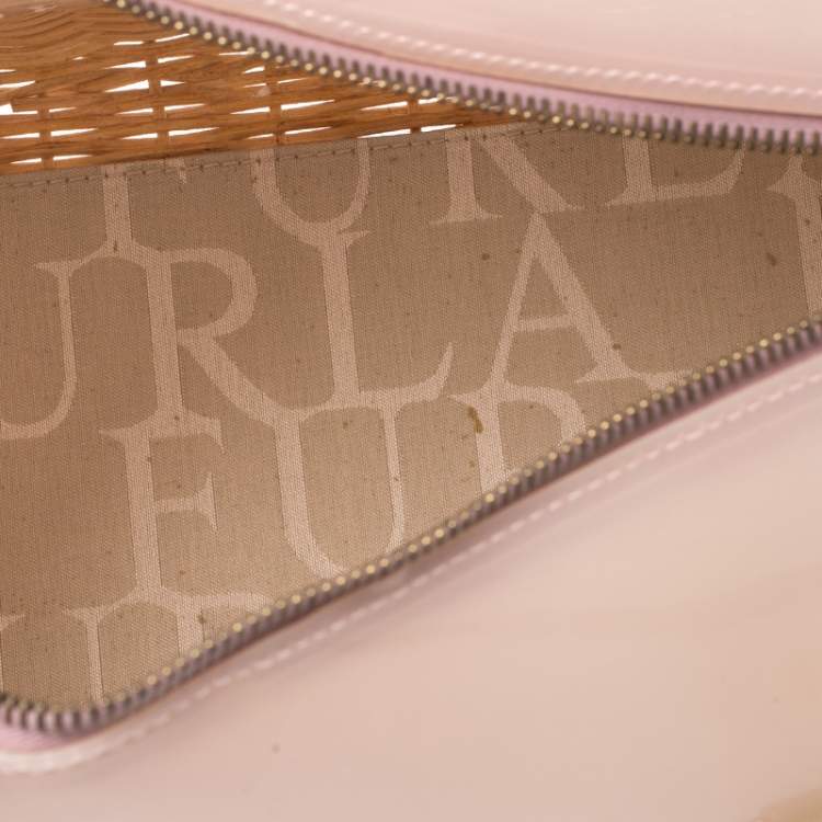 Pre Owned Furla Pink/Beige Glossy Rubber and Rattan Candy Satchel Bag