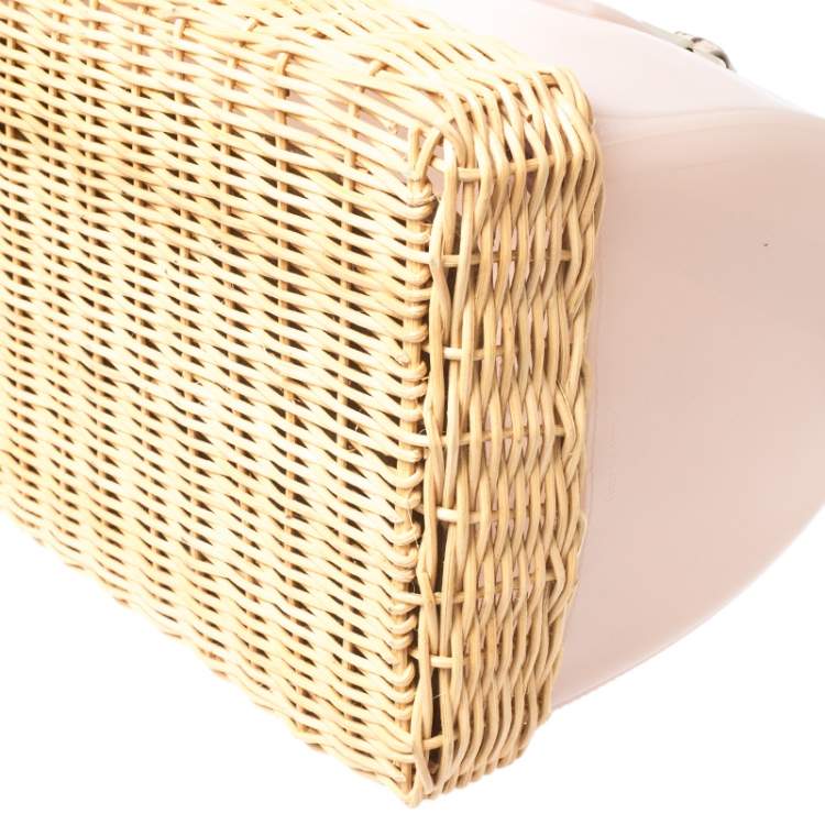 Pre Owned Furla Pink/Beige Glossy Rubber and Rattan Candy Satchel Bag