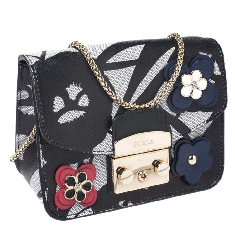 Pre Owned Furla Black Leather Mini Limited Edition Metropolis Crossbody Bag