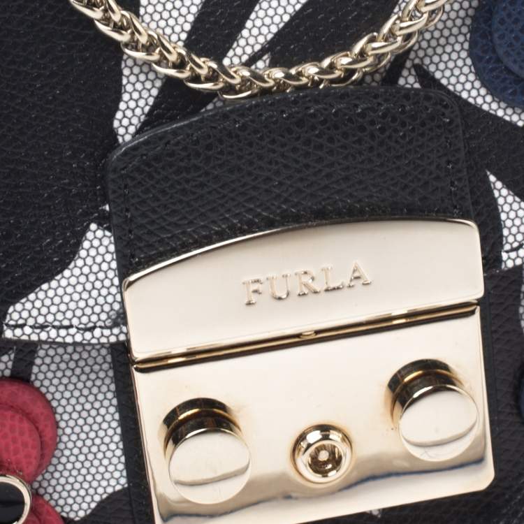Pre Owned Furla Black Leather Mini Limited Edition Metropolis Crossbody Bag