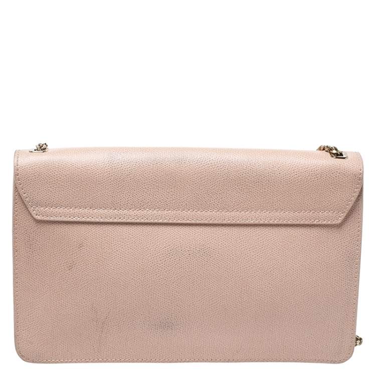 Pre Owned Furla Peach Leather Envelope Shoulder Bag