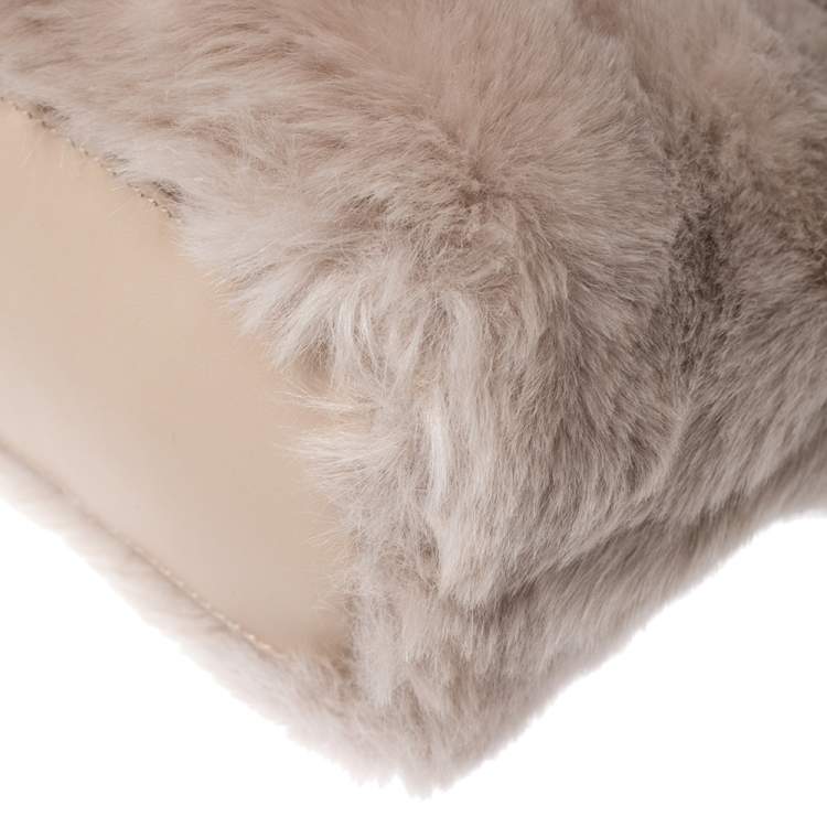 Pre Owned Furla Beige Faux Fur Drawstring Crossbody Bag