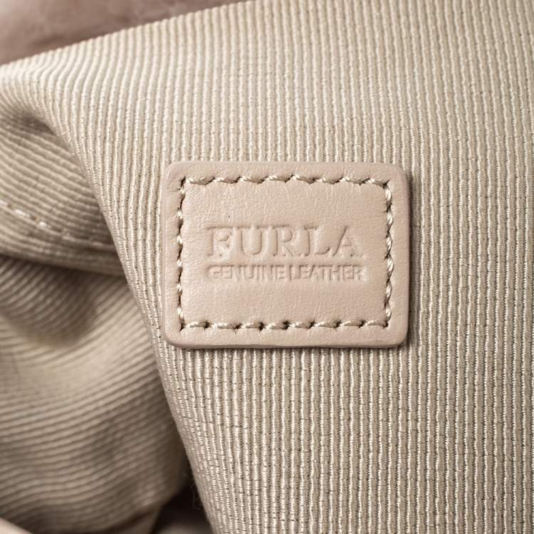 Pre Owned Furla Beige Faux Fur Drawstring Crossbody Bag